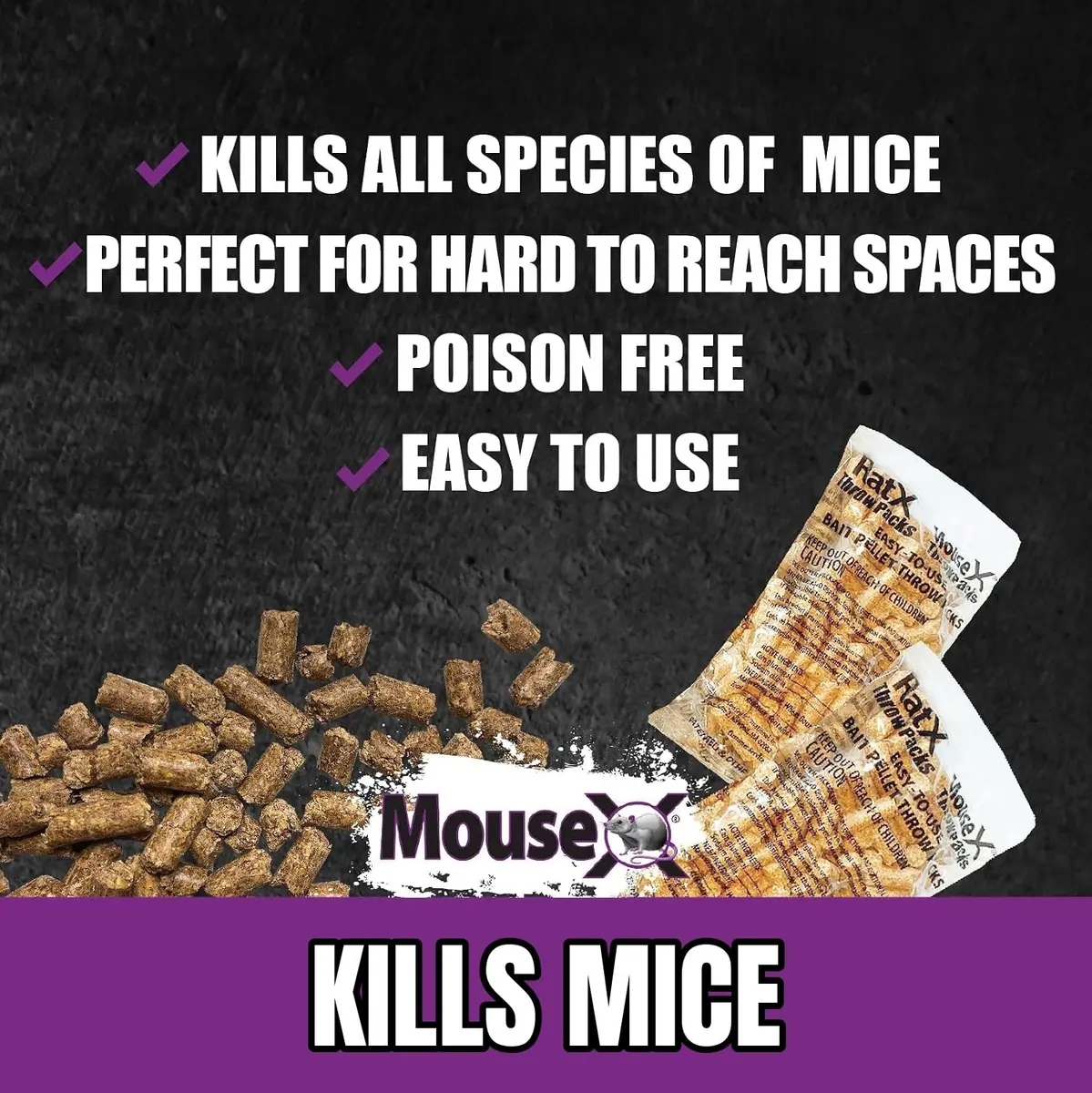 MouseX Rodent Control Bait Pellet Throw Packs for Rats & Mice – Poison Free, Pet Safe | Indoor & Outdoor Use Pellets |6 Throw Packs - view 4