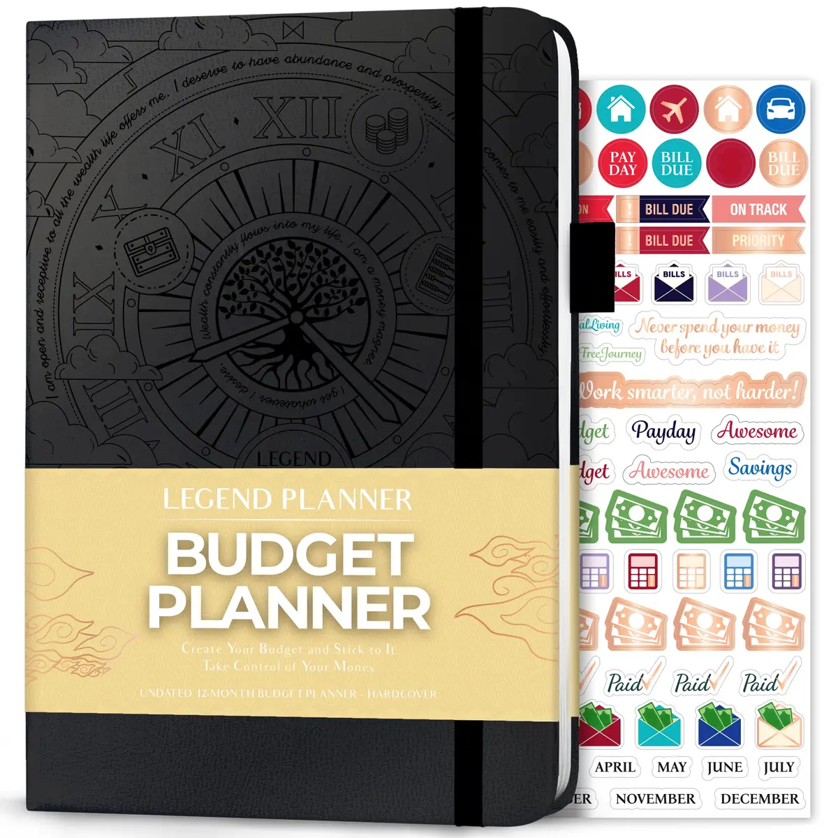 Legend Planner Budget Planner Undated Monthly Budgeting & Bill Book Black A5 (14cm x 21cm) | Goal Setting & Financial Control - main product image