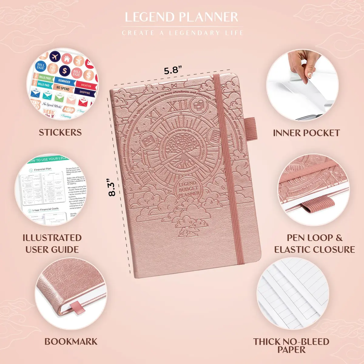 Legend Budget Planner Undated Monthly Budgeting & Bill Book Rose Gold A5 (5.5'' x 8.3'') | Budget Tracker for Home & Students - view 2