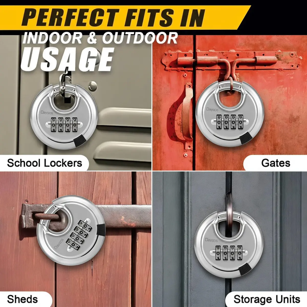 DAYGOS 4 Digit Combination Disc Padlock with Hardened Steel Shackle, 70mm Body, 10mm Shackle Diameter | Resettable Keyless Security for Sheds, Gates, Storage Units - view 5