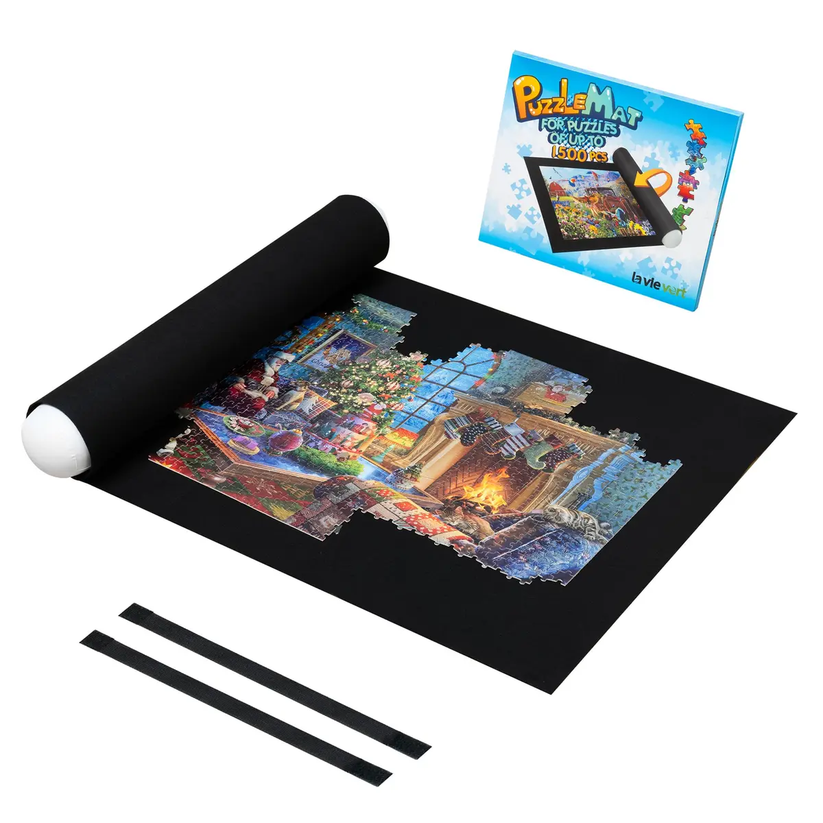 LAVIEVERT 1500 Piece Jigsaw Puzzle Mat Roll Up Board with Inflatable Tube & Elastic Bands | Black, 46 x 26in - main product image