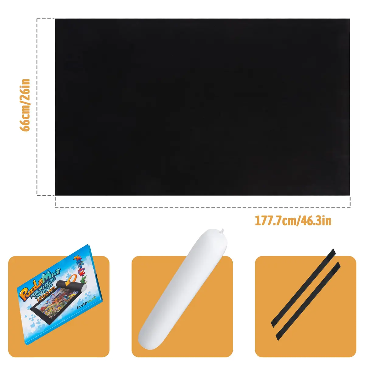 LAVIEVERT 1500 Piece Jigsaw Puzzle Mat Roll Up Board with Inflatable Tube & Elastic Bands | Black, 46 x 26in - view 6