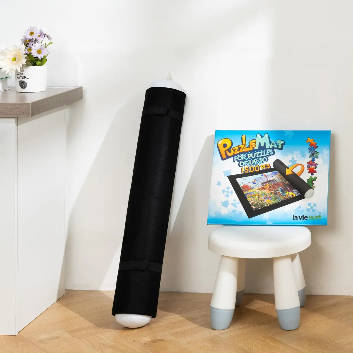 LAVIEVERT 1500 Piece Jigsaw Puzzle Mat Roll Up Board with Inflatable Tube & Elastic Bands | Black, 46 x 26in - view 8