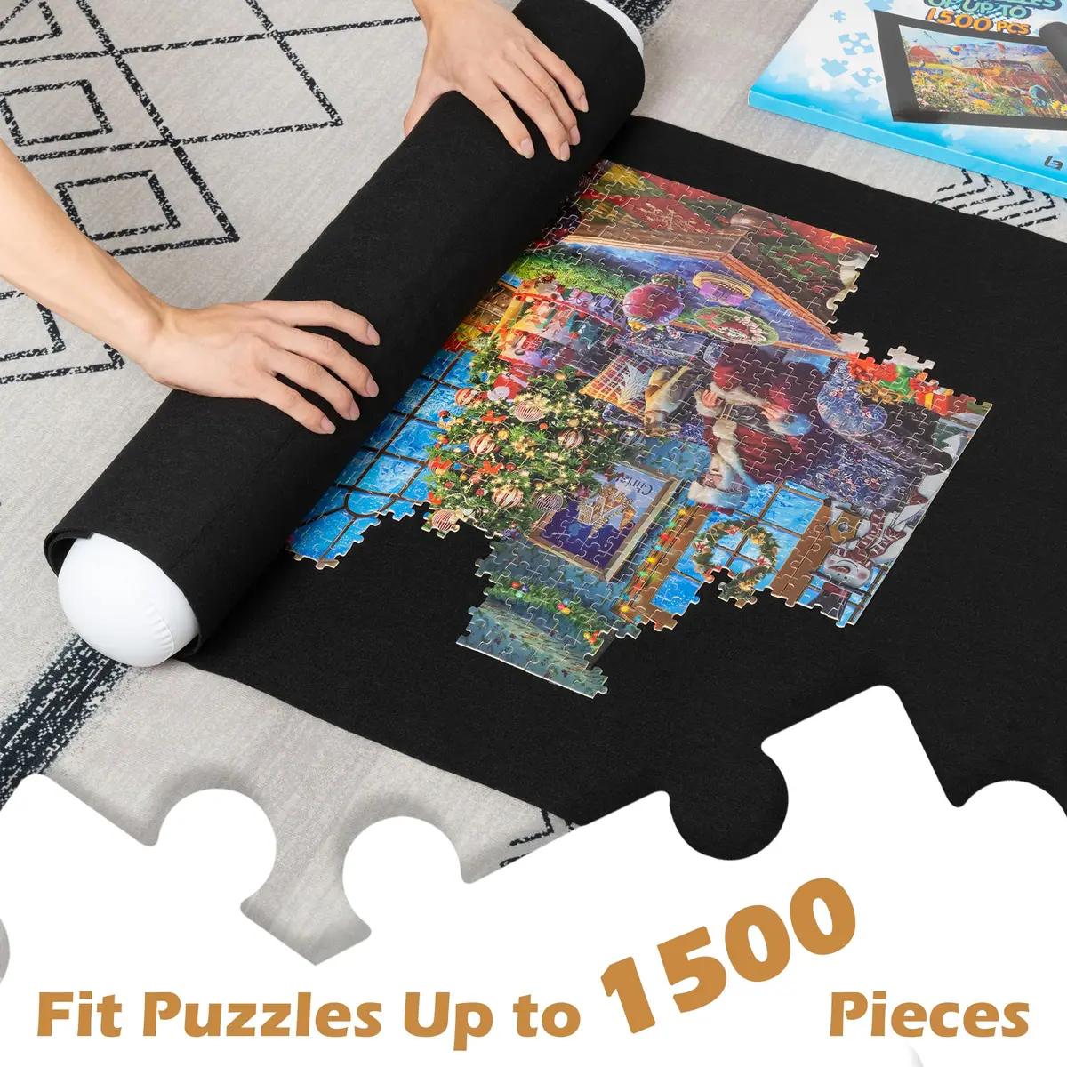 LAVIEVERT 1500 Piece Jigsaw Puzzle Mat Roll Up Board with Inflatable Tube & Elastic Bands | Black, 46 x 26in - view 2