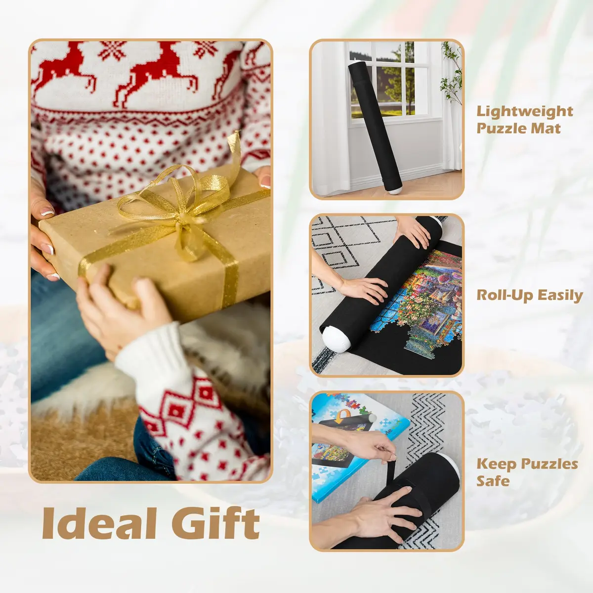 LAVIEVERT 1500 Piece Jigsaw Puzzle Mat Roll Up Board with Inflatable Tube & Elastic Bands | Black, 46 x 26in - view 3