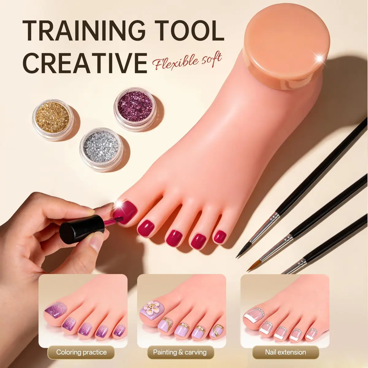 AORAEM Flexible Silicone Nail Training Foot Model | Practice Pedicure Mannequin with Movable Toes - view 6