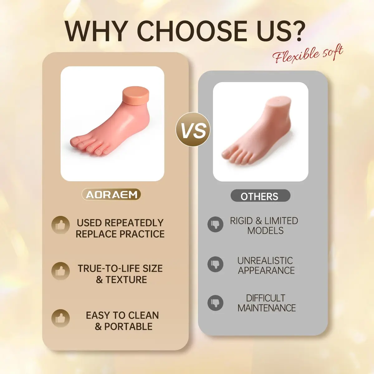 AORAEM Flexible Silicone Nail Training Foot Model | Practice Pedicure Mannequin with Movable Toes - view 9