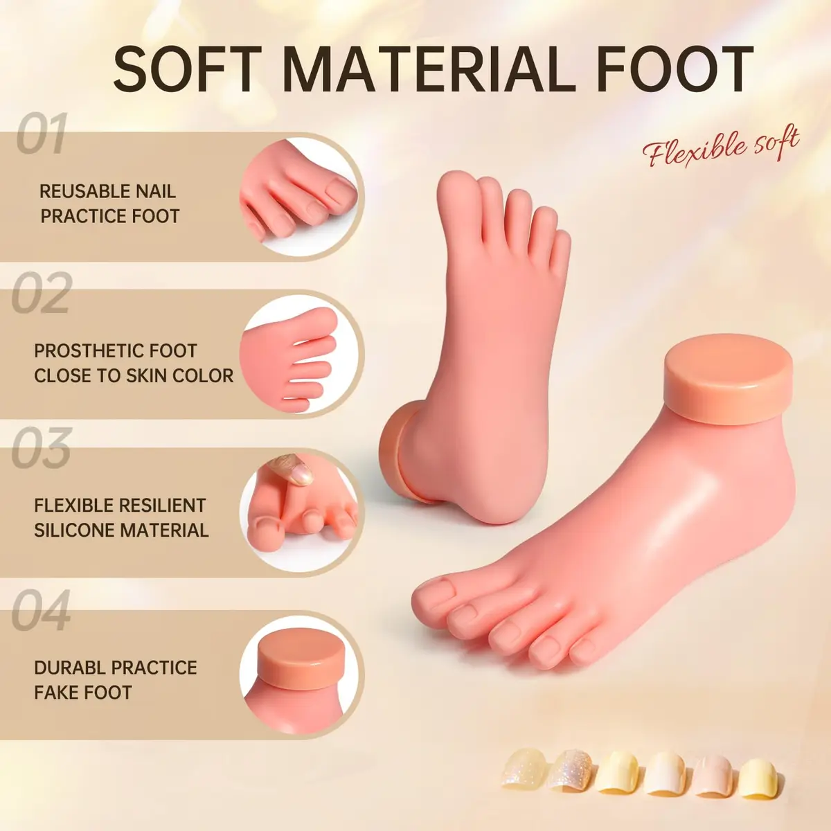 AORAEM Flexible Silicone Nail Training Foot Model | Practice Pedicure Mannequin with Movable Toes - view 3