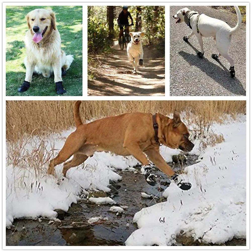 PK.ZTopia Waterproof Dog Boots Size 7 3.15"x2.95" (Black, 4PCS) | Rugged Anti-Slip Sole for Outdoor Adventures - view 6