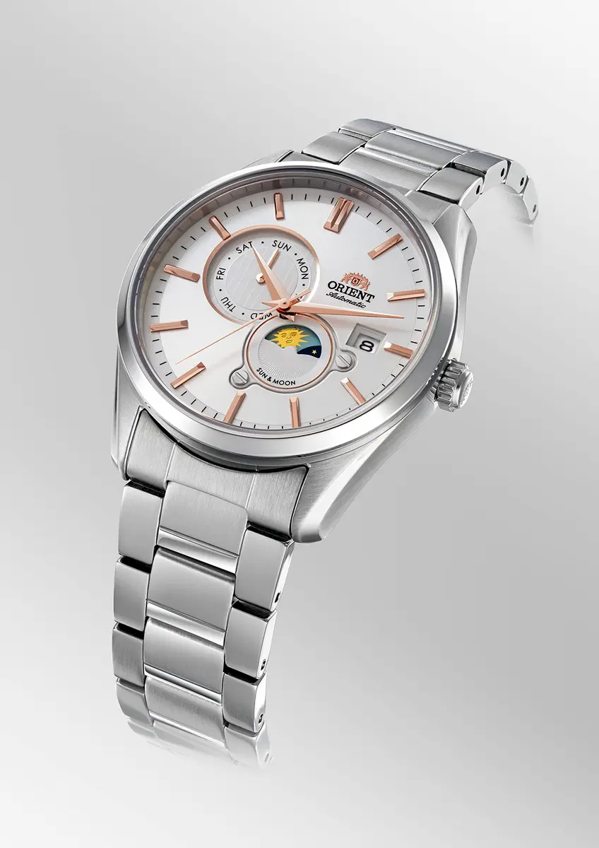 ORIENT Sun & Moon Automatic Watch, Mechanical, Contemporary, Men's, White, Silver | Sun & Moon Dial, Self-Winding - view 5