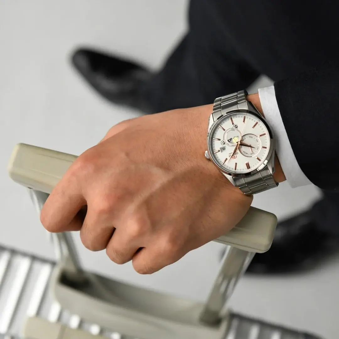 ORIENT Sun & Moon Automatic Watch, Mechanical, Contemporary, Men's, White, Silver | Sun & Moon Dial, Self-Winding - view 6