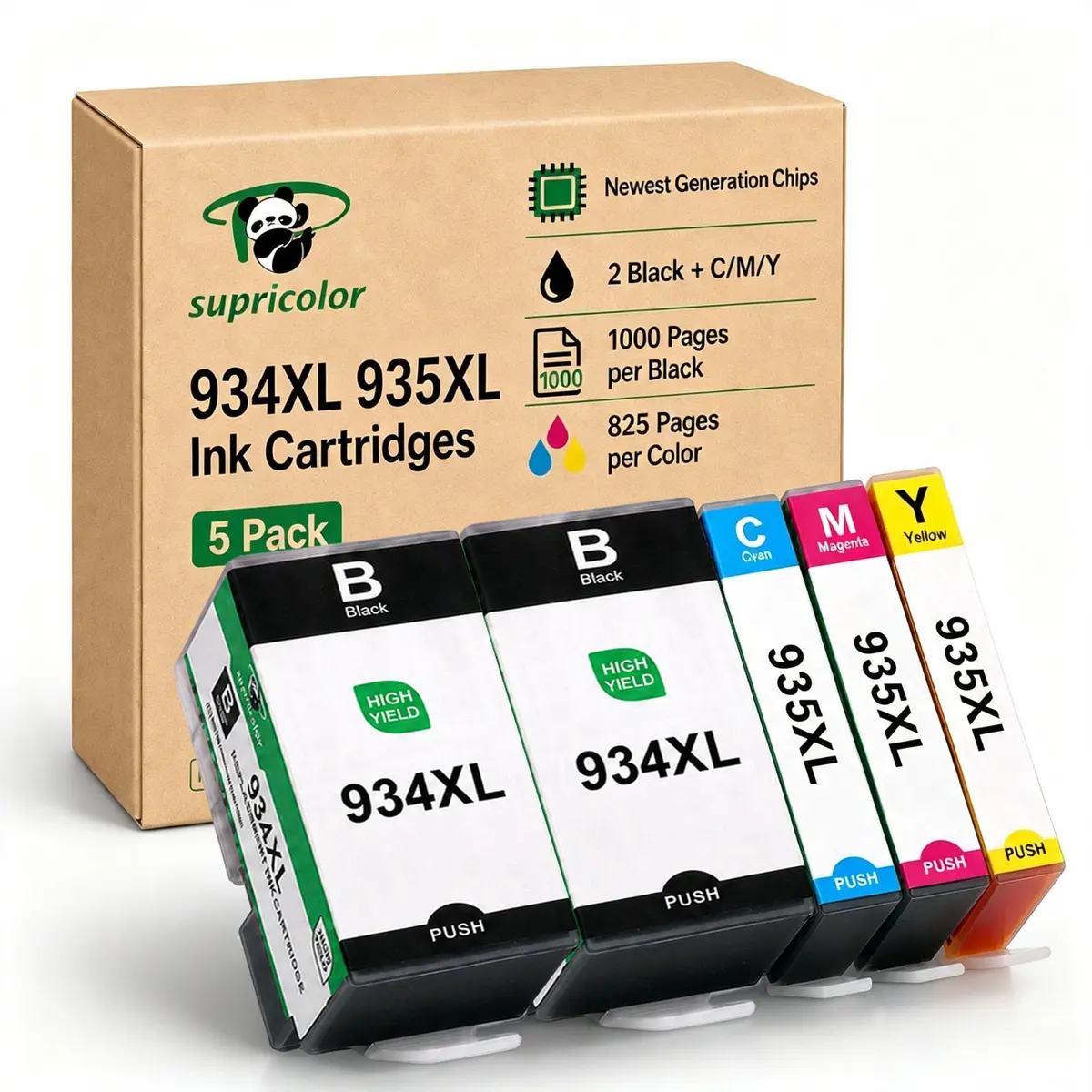 Supricolor 934XL 935XL Ink Cartridges 5 Pack (2 Black, 1 Cyan, 1 Magenta, 1 Yellow) | High Yield Replacement for HP OfficeJet Pro Printers - main product image