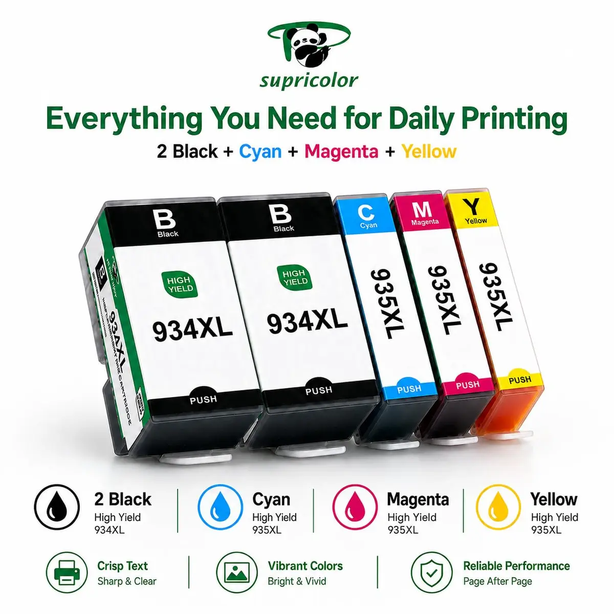 Supricolor 934XL 935XL Ink Cartridges 5 Pack (2 Black, 1 Cyan, 1 Magenta, 1 Yellow) | High Yield Replacement for HP OfficeJet Pro Printers - view 4
