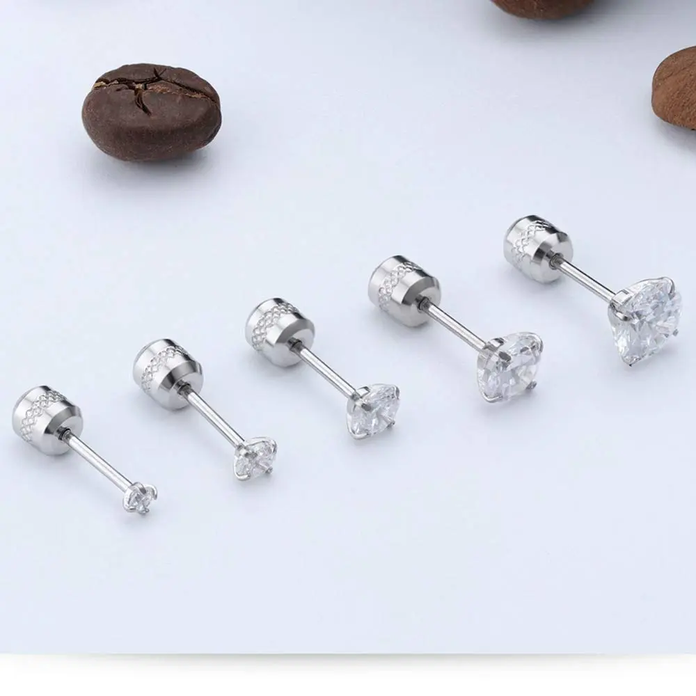 Comelyjewel 5 Pairs Stud Earrings Set 6mm | Hypoallergenic Stainless Steel CZ Studs - view 4