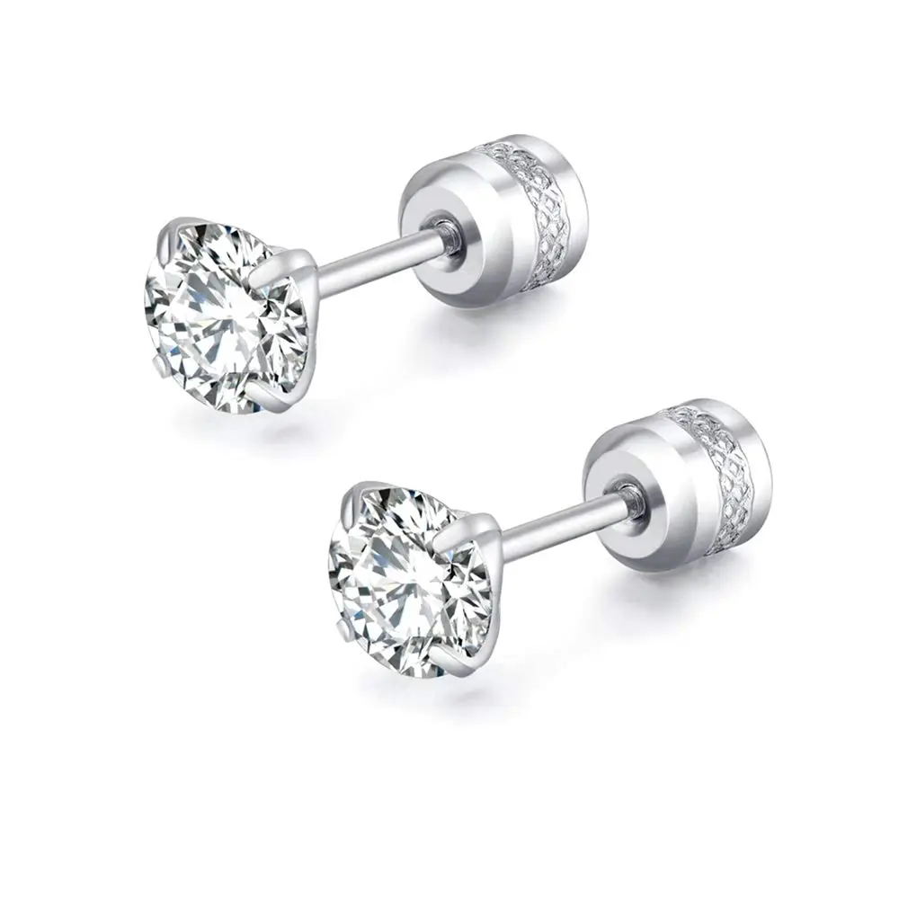 Comelyjewel 5 Pairs Stud Earrings Set 6mm | Hypoallergenic Stainless Steel CZ Studs - view 5