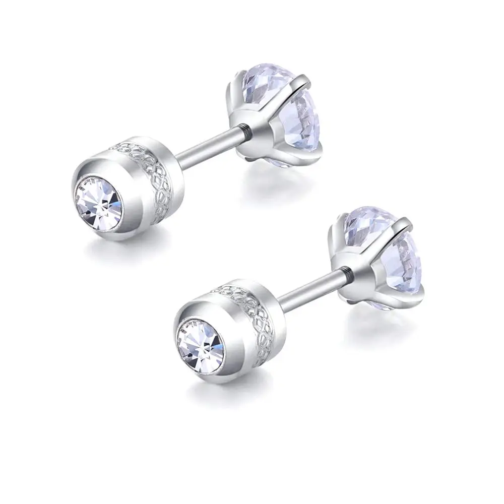 Comelyjewel 5 Pairs Stud Earrings Set 6mm | Hypoallergenic Stainless Steel CZ Studs - view 6