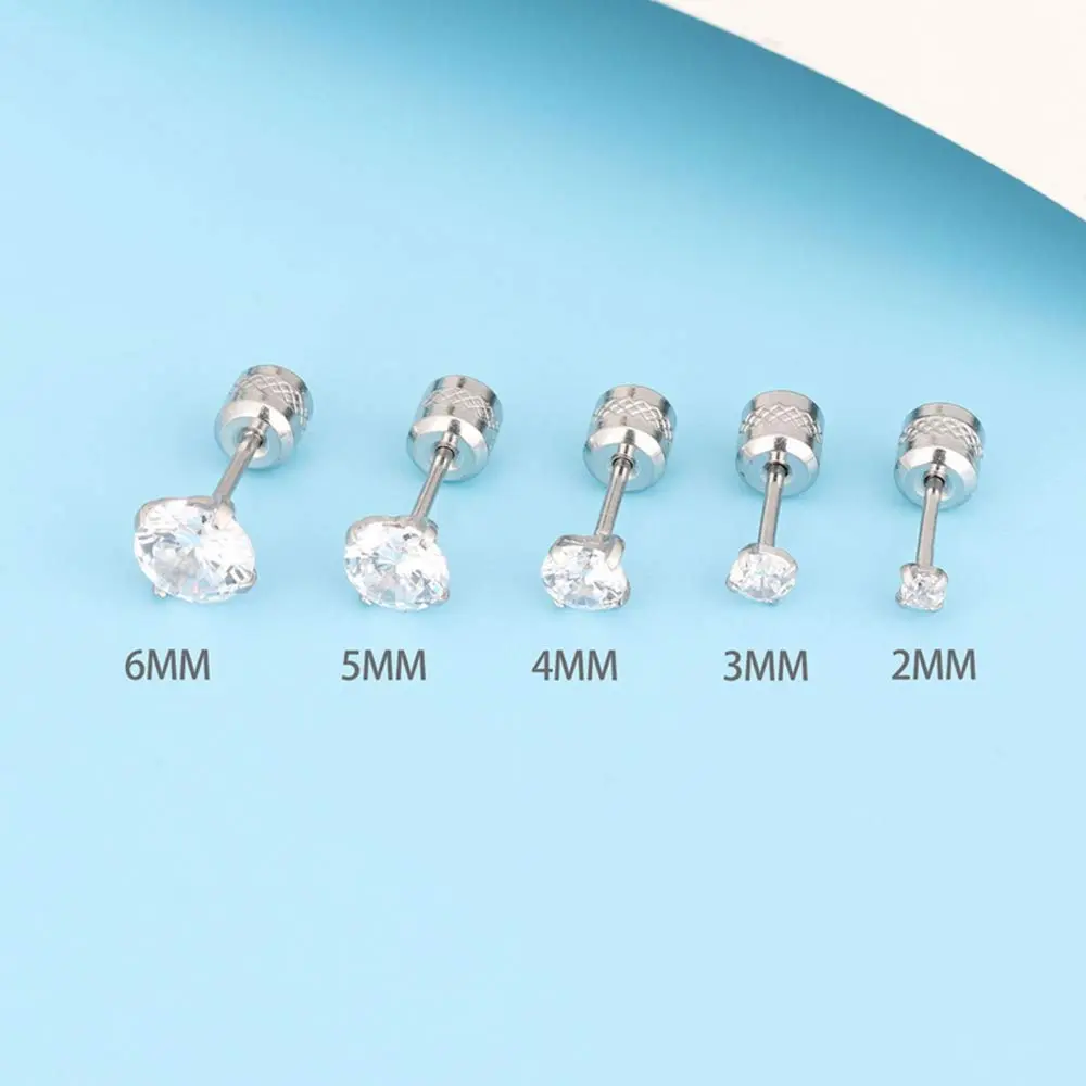 Comelyjewel 5 Pairs Stud Earrings Set 6mm | Hypoallergenic Stainless Steel CZ Studs - view 3