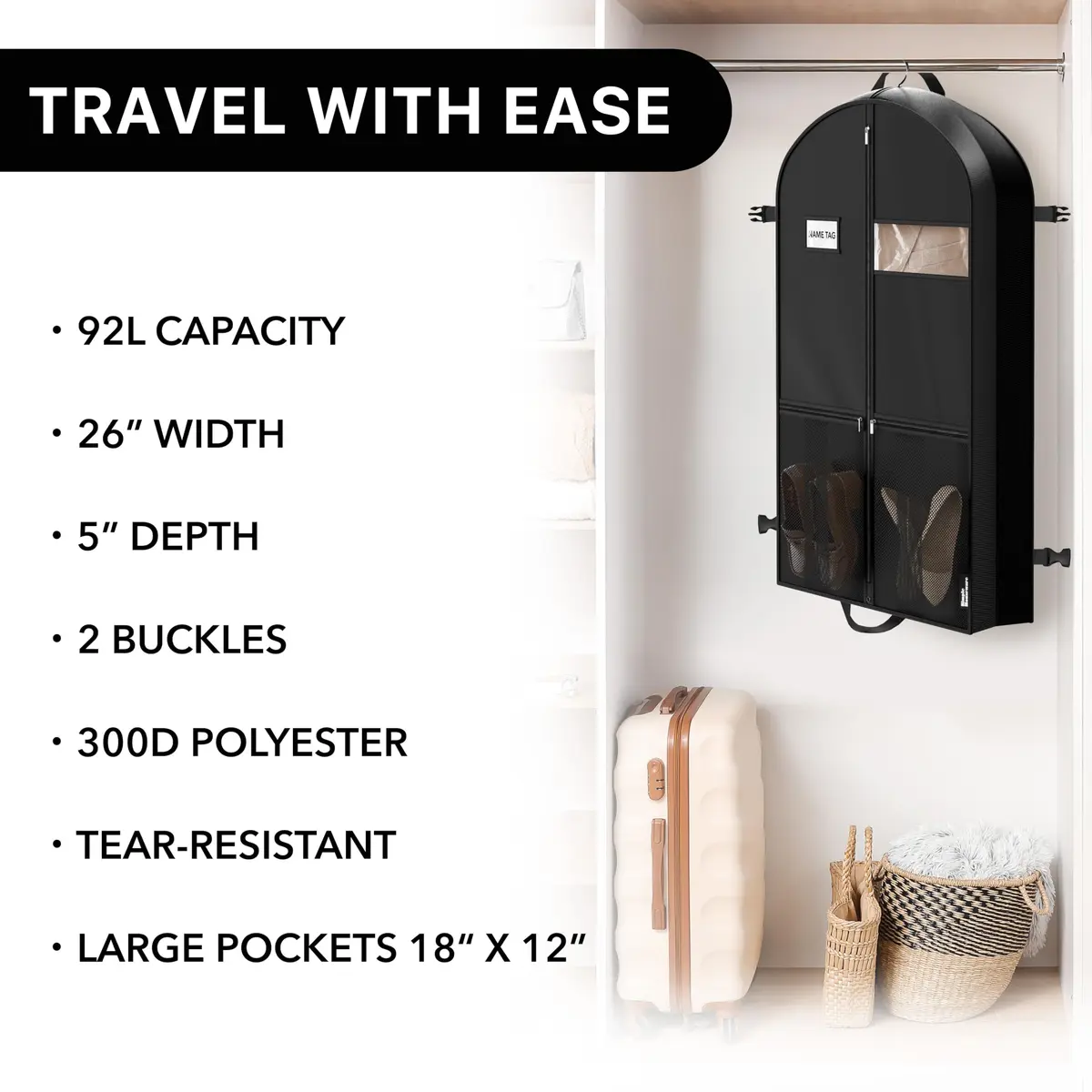 Simple Houseware 43" Travel Garment Bag with Pockets | Heavy Duty Suit Bag for Suits & Dresses - view 6