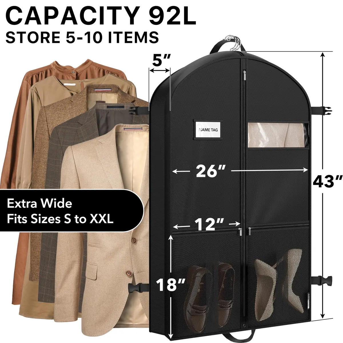 Simple Houseware 43" Travel Garment Bag with Pockets | Heavy Duty Suit Bag for Suits & Dresses - view 2