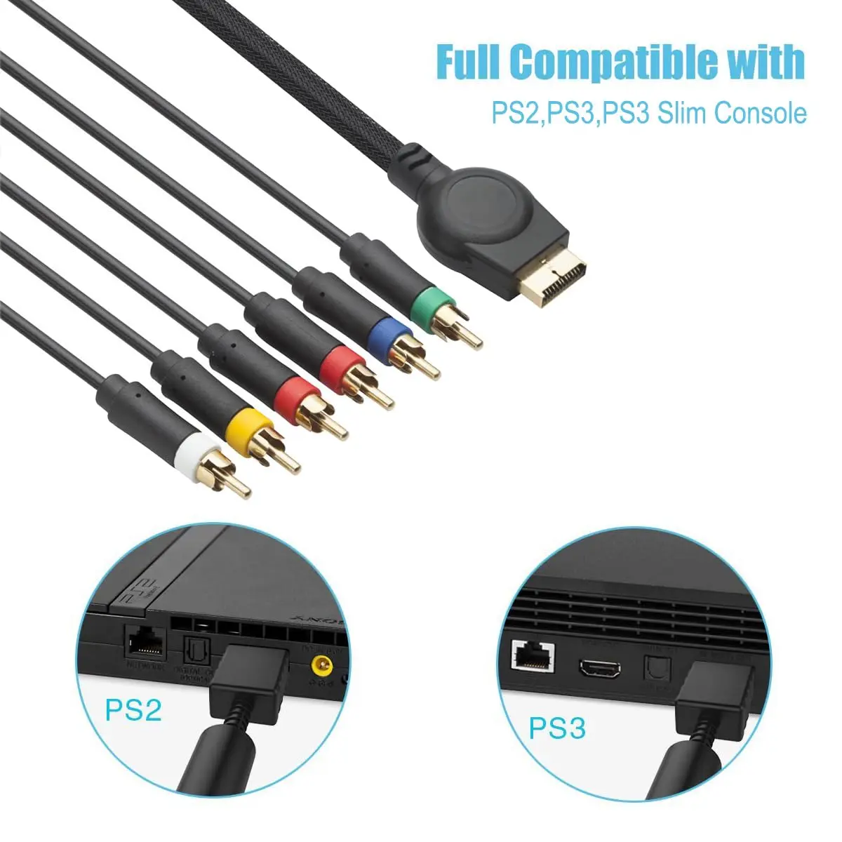 TENINYU PS3 Component AV Cable 6 ft (1.83 m) | High Resolution HDTV Multi Out RCA Audio Video Cable for PS2/PS3/PS3 Slim - view 4