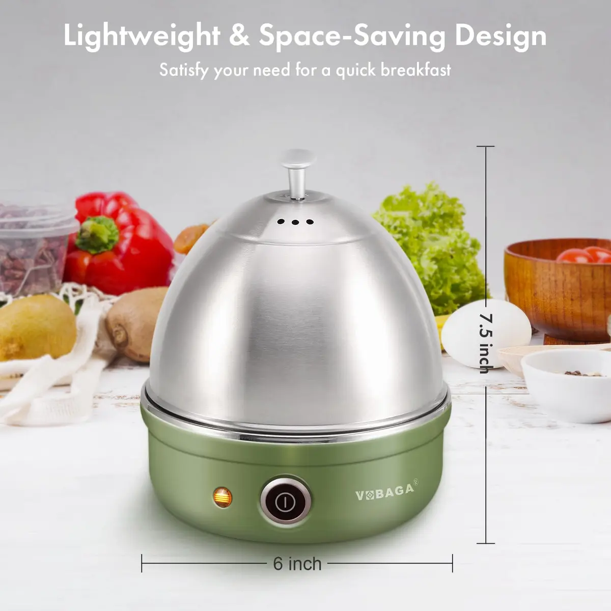 VOBAGA Electric Egg Cooker Retro Green 1.04 kg (2.2 lb) | Rapid Boiler for 7 Eggs, Steamed Veggies & Dumplings - view 4