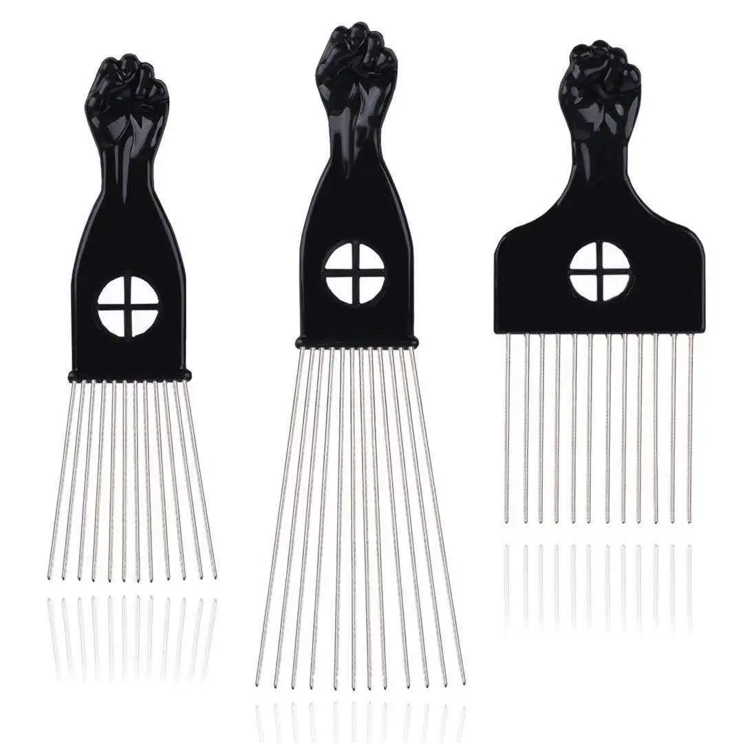 LEADUWAY Hair Picks - Black Metal Afro Combs for Hair Styling, Fist Pick for Women and Men | Durable, Skin-Friendly Metal Teeth - main product image