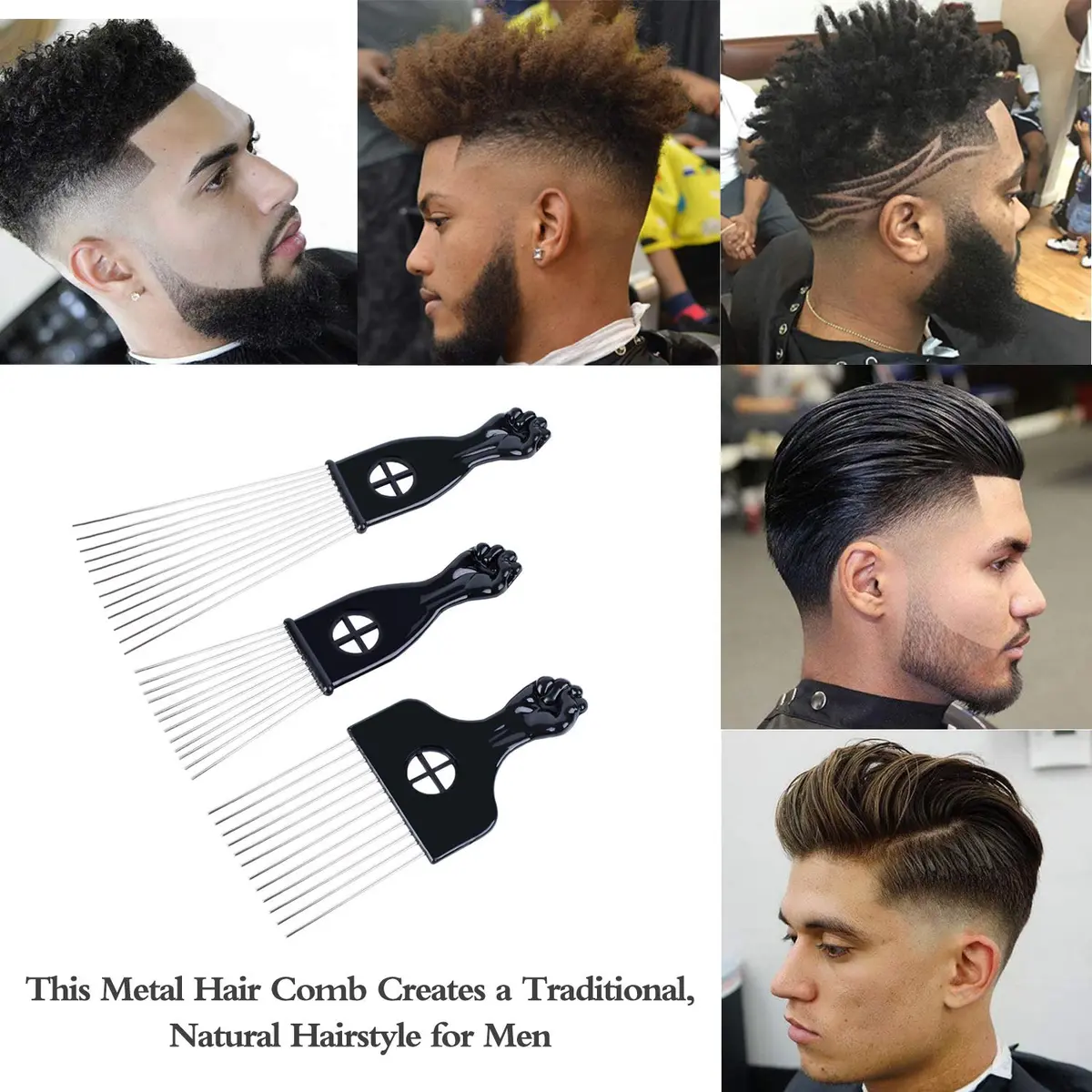 LEADUWAY Hair Picks - Black Metal Afro Combs for Hair Styling, Fist Pick for Women and Men | Durable, Skin-Friendly Metal Teeth - view 5