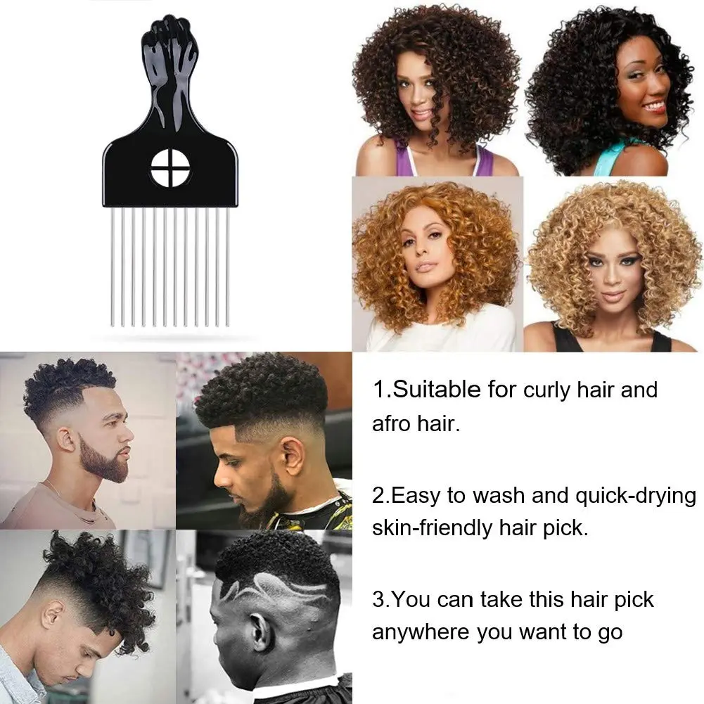 LEADUWAY Hair Picks - Black Metal Afro Combs for Hair Styling, Fist Pick for Women and Men | Durable, Skin-Friendly Metal Teeth - view 6
