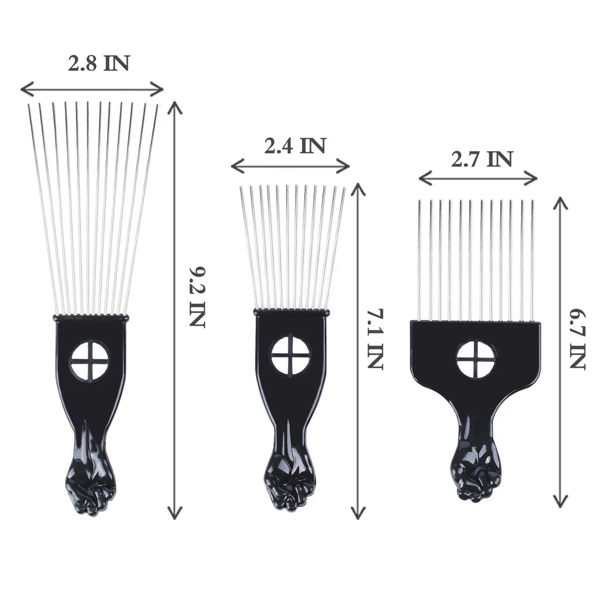 LEADUWAY Hair Picks - Black Metal Afro Combs for Hair Styling, Fist Pick for Women and Men | Durable, Skin-Friendly Metal Teeth - view 2