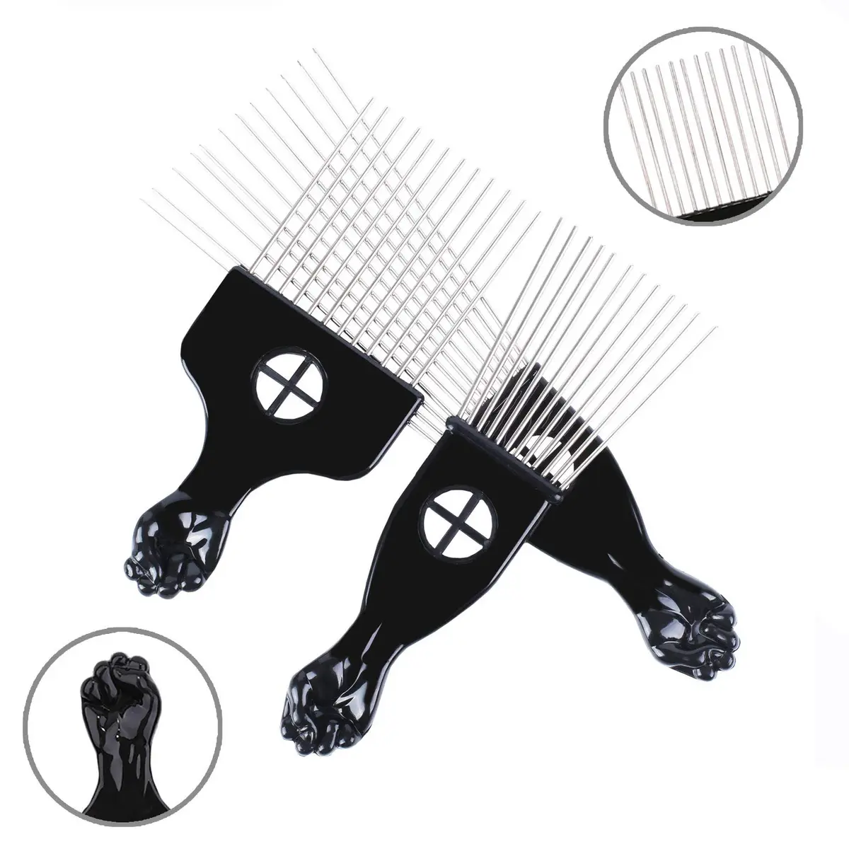 LEADUWAY Hair Picks - Black Metal Afro Combs for Hair Styling, Fist Pick for Women and Men | Durable, Skin-Friendly Metal Teeth - view 3