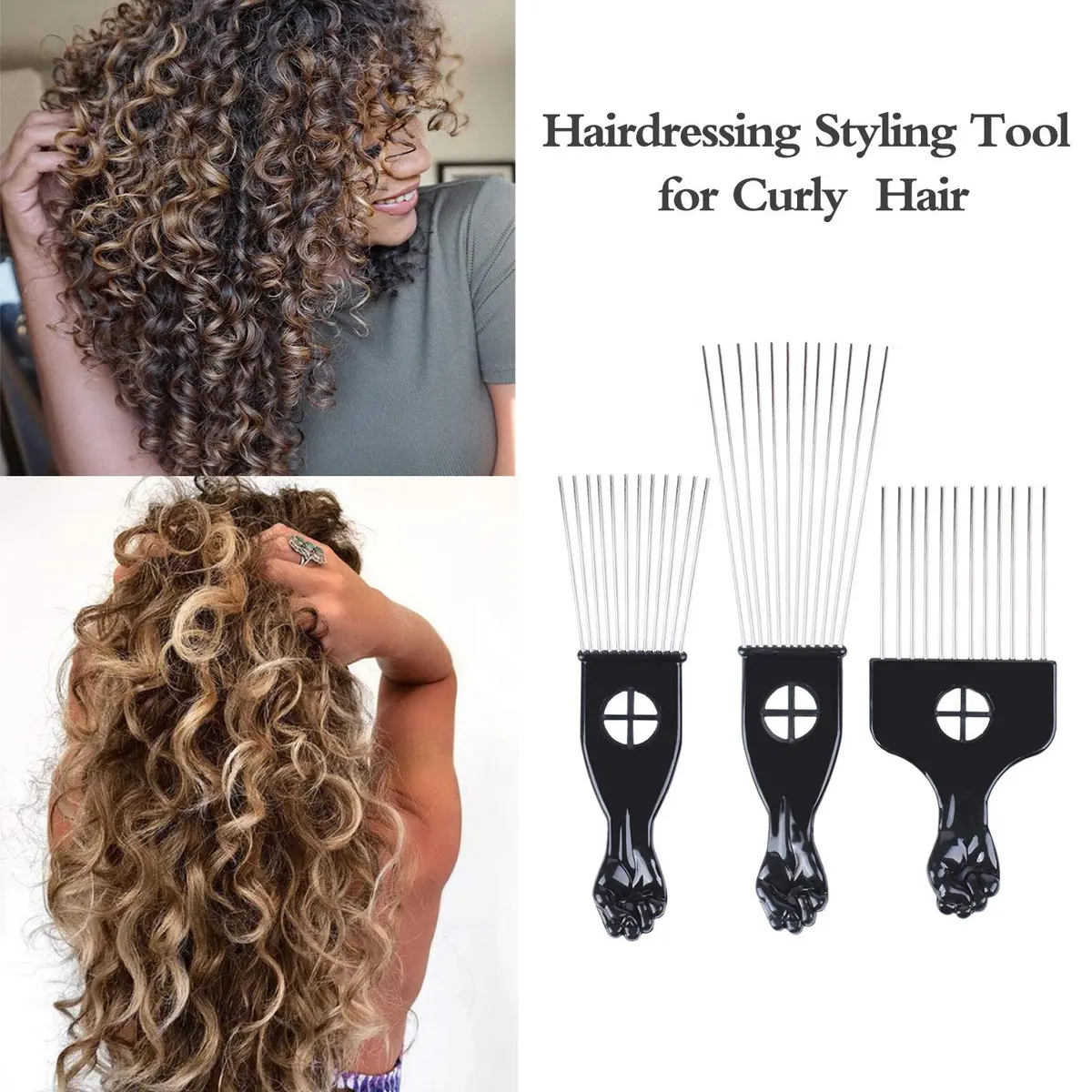 LEADUWAY Hair Picks - Black Metal Afro Combs for Hair Styling, Fist Pick for Women and Men | Durable, Skin-Friendly Metal Teeth - view 4
