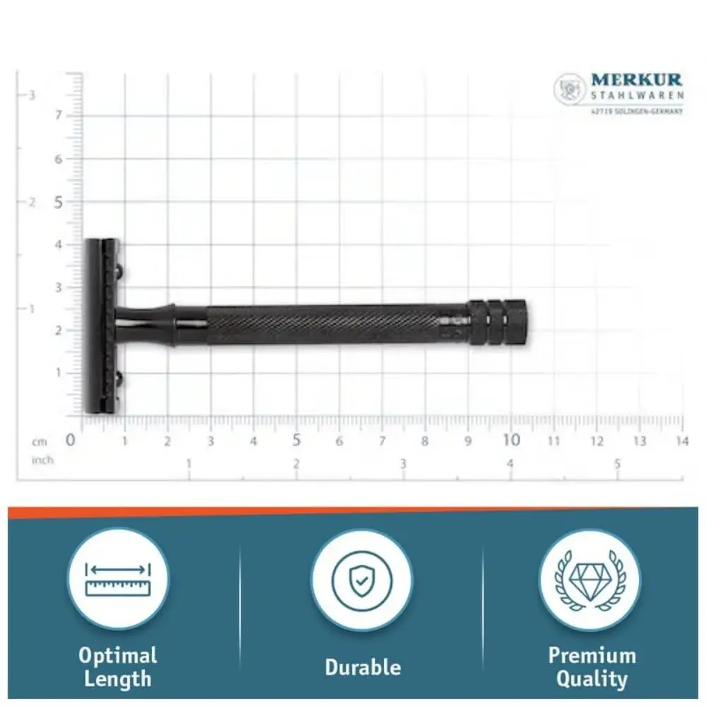 MERKUR 23B Double Edge Safety Razor - Black Long Knurled Brass Handle | German Craftsmanship, Plastic-Free - view 7