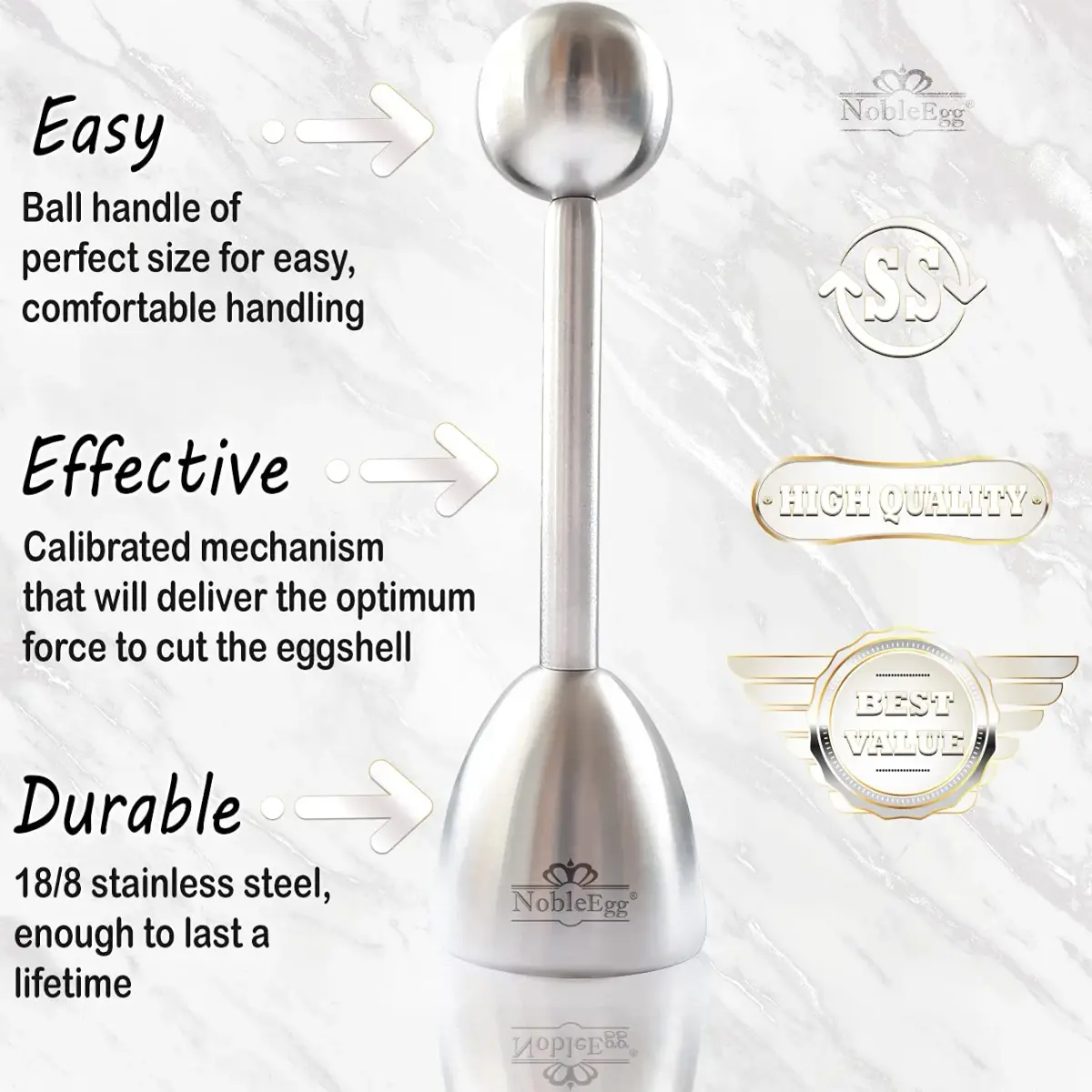 NobleEgg Egg Topper Opener Cracker Tool | Stainless Steel Soft-Boiled Egg Cutter (1-Pack) - view 6