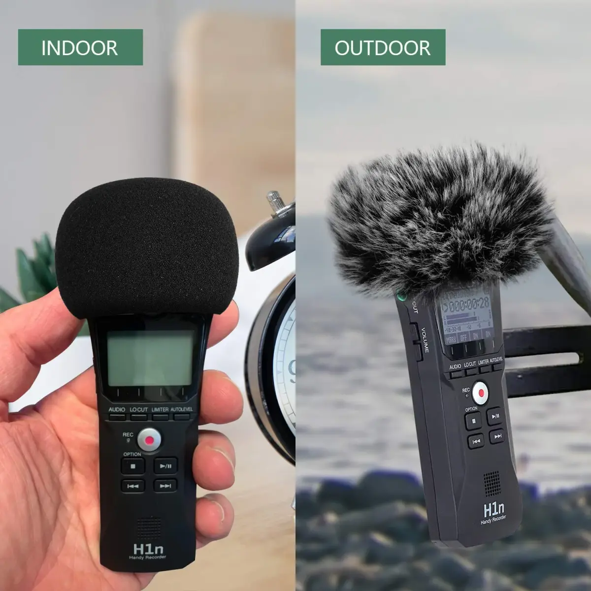 ChromLives Microphone Windscreen Combo Pack: Furry Muff + Foam Cover for Zoom H1/H1n Recorders | 2-Piece Set - view 6