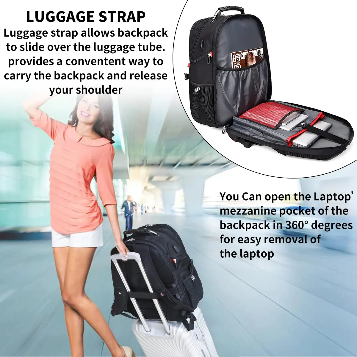SHRRADOO Extra Large Travel Laptop Backpack for Men, Work College Backpacks | 50L Capacity, Fits 17 Inch Laptops - view 6