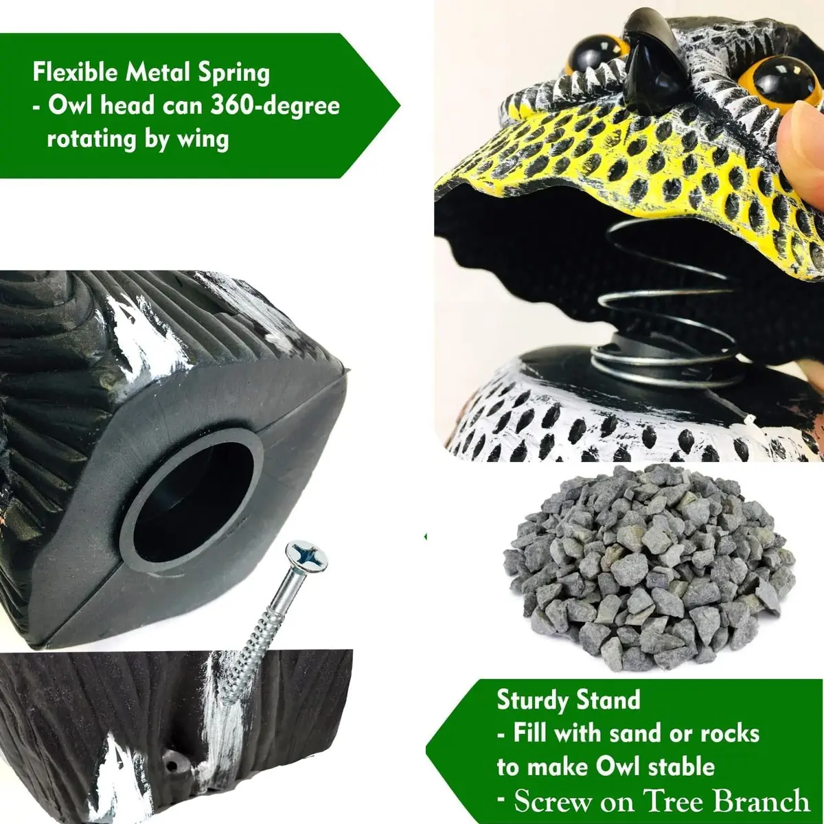 GiftExpress 16" Large Owl Decoy with Rotating Head | Realistic Garden Bird & Squirrel Deterrent for Outdoor Yard & Garden Protection - view 4
