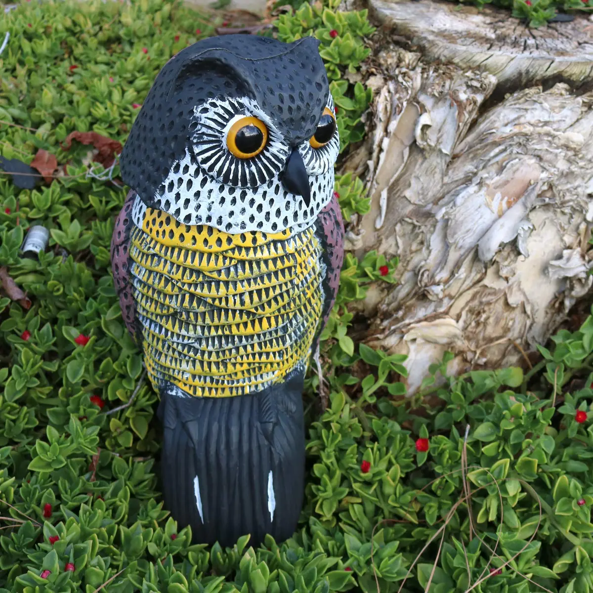 GiftExpress 16" Large Owl Decoy with Rotating Head | Realistic Garden Bird & Squirrel Deterrent for Outdoor Yard & Garden Protection - view 8