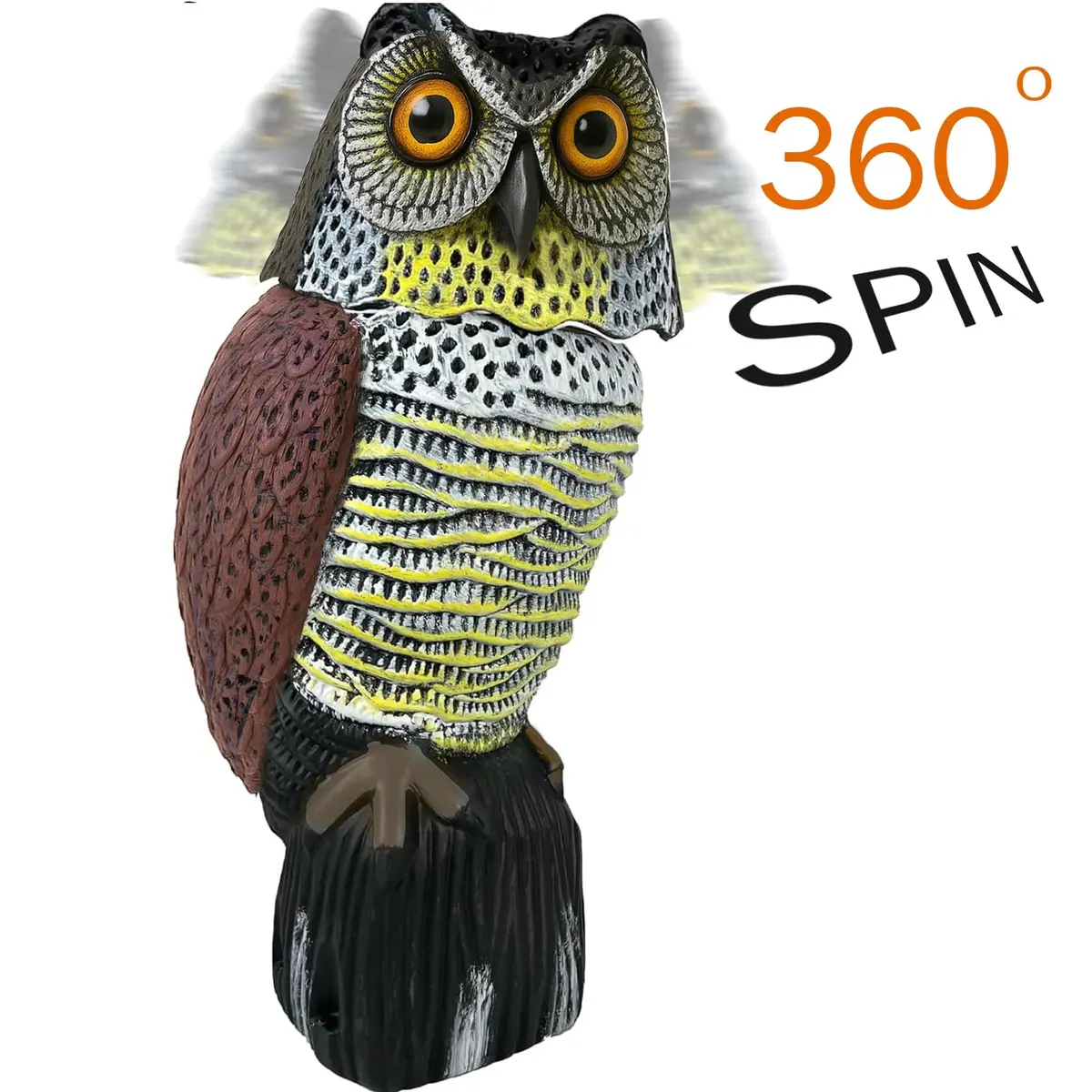 GiftExpress 16" Large Owl Decoy with Rotating Head | Realistic Garden Bird & Squirrel Deterrent for Outdoor Yard & Garden Protection - view 2