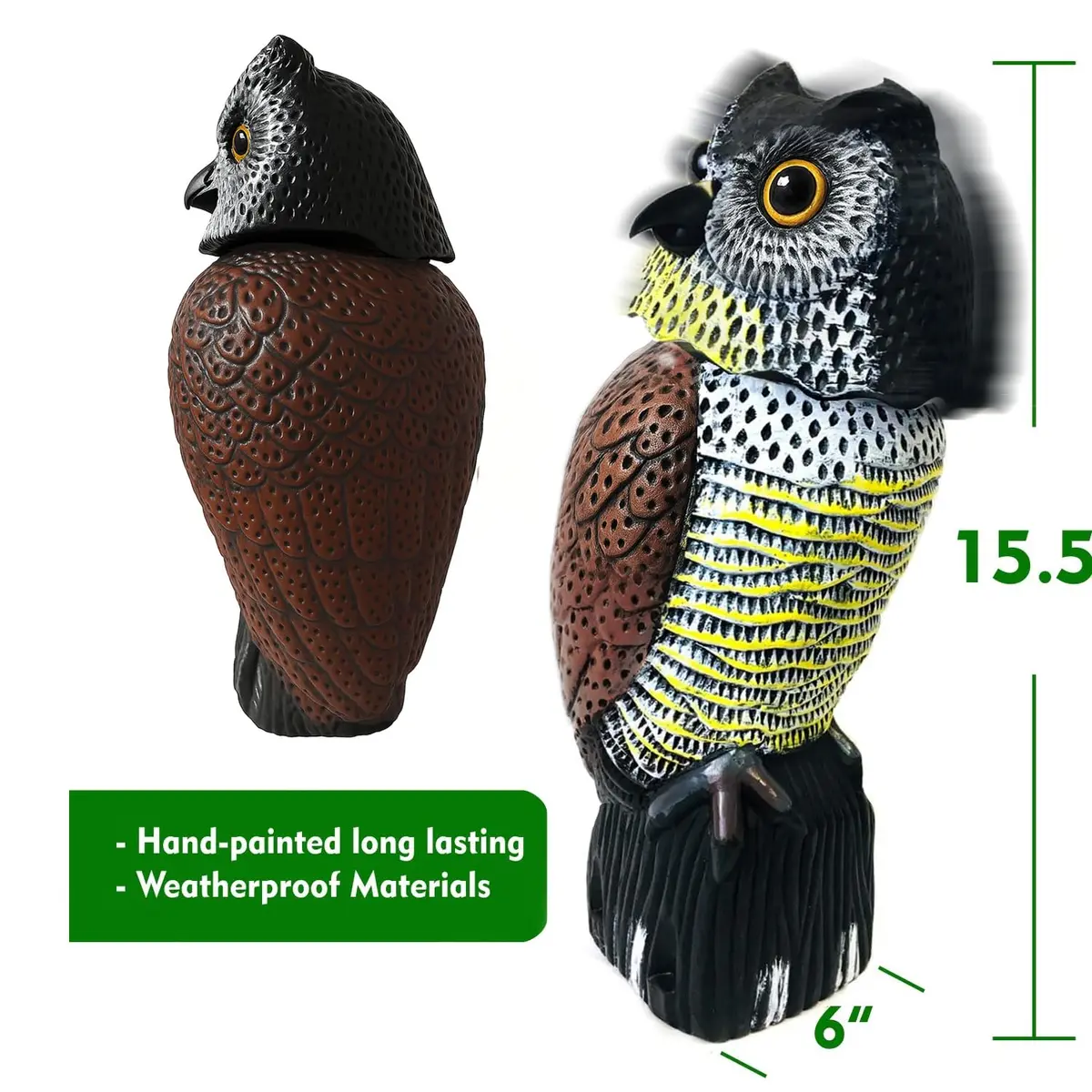 GiftExpress 16" Large Owl Decoy with Rotating Head | Realistic Garden Bird & Squirrel Deterrent for Outdoor Yard & Garden Protection - view 3