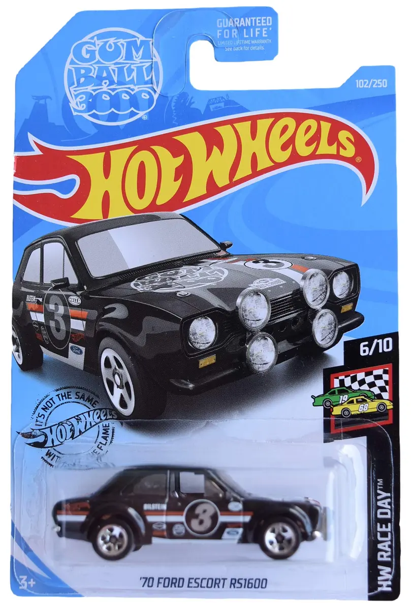 Mattel Hot Wheels Race Day Series 6/10 '70 Ford Escort RS1600 1:64 Scale | Die-Cast Collectible in Black - main product image