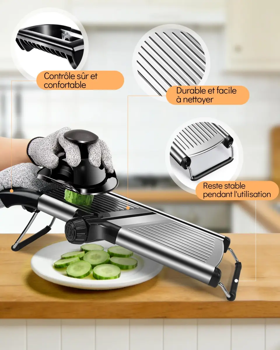 MASTERTOP Adjustable Mandoline Food Slicer, Stainless Steel Vegetable Cutter with 5 Blades | Safe Kitchen Tool for Salads & Chips - view 7
