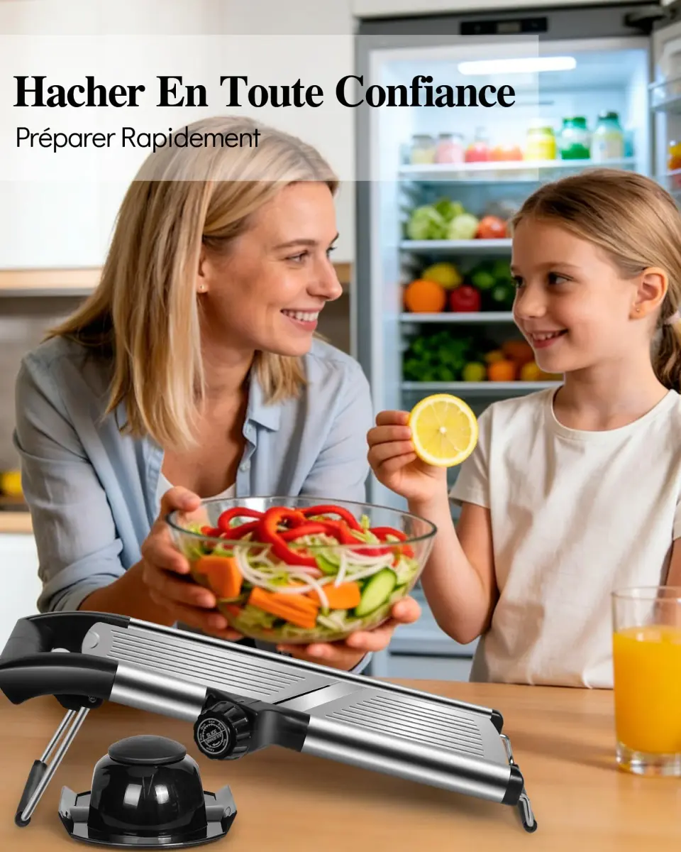 MASTERTOP Adjustable Mandoline Food Slicer, Stainless Steel Vegetable Cutter with 5 Blades | Safe Kitchen Tool for Salads & Chips - view 8