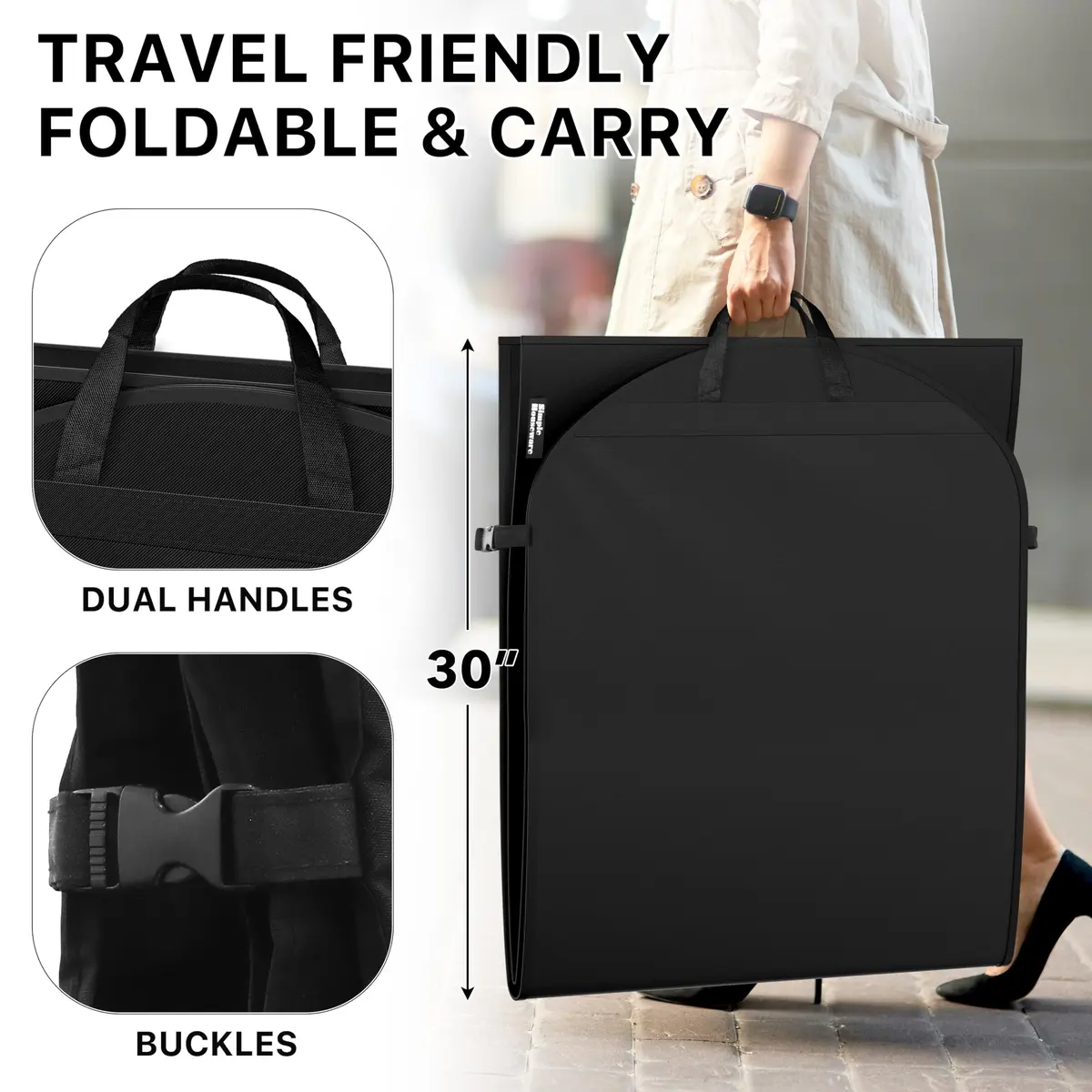 Simple Houseware 60" Travel Garment Bag with Pockets | Heavy Duty 300D Polyester, Foldable & Breathable, 26"W x 60"H - view 5