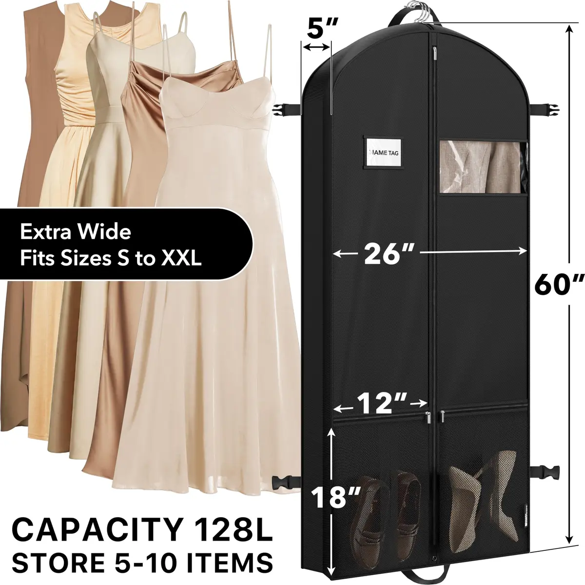 Simple Houseware 60" Travel Garment Bag with Pockets | Heavy Duty 300D Polyester, Foldable & Breathable, 26"W x 60"H - view 2