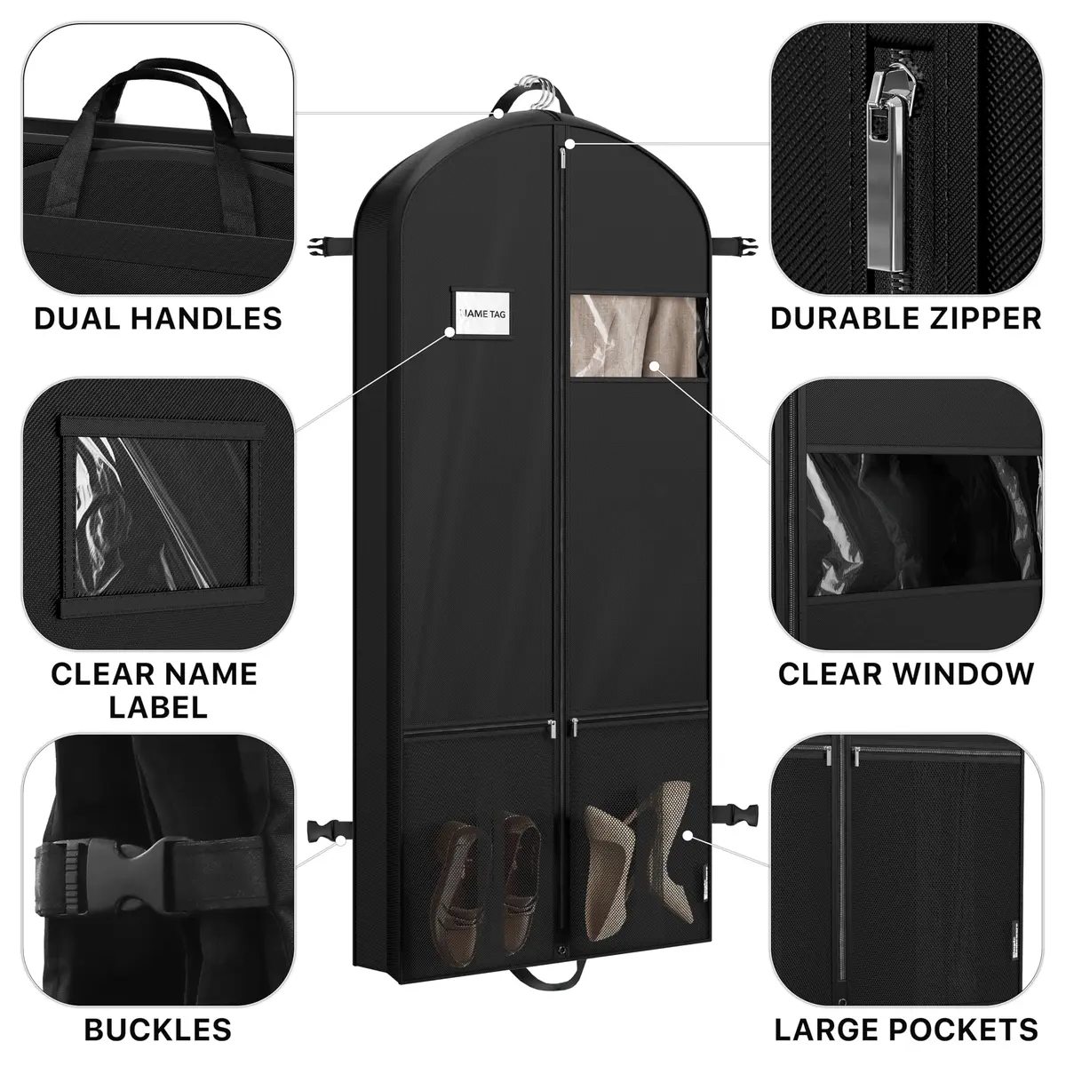 Simple Houseware 60" Travel Garment Bag with Pockets | Heavy Duty 300D Polyester, Foldable & Breathable, 26"W x 60"H - view 4