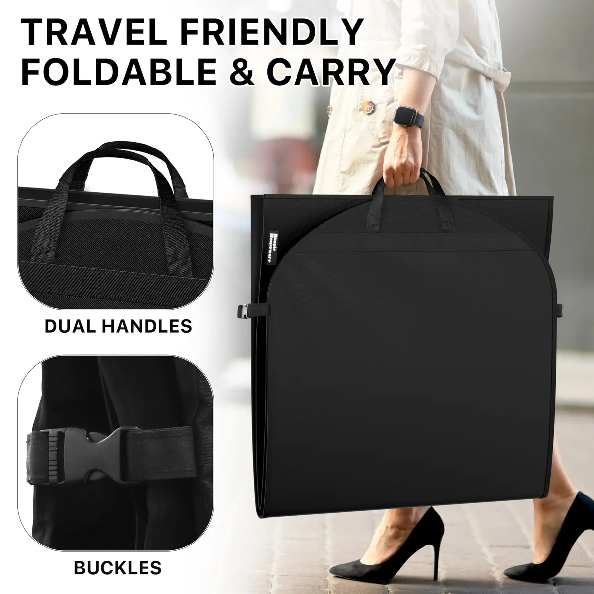 Simple Houseware 54" Travel Garment Bag with Pockets | Heavy Duty 300D Polyester, Black - view 5