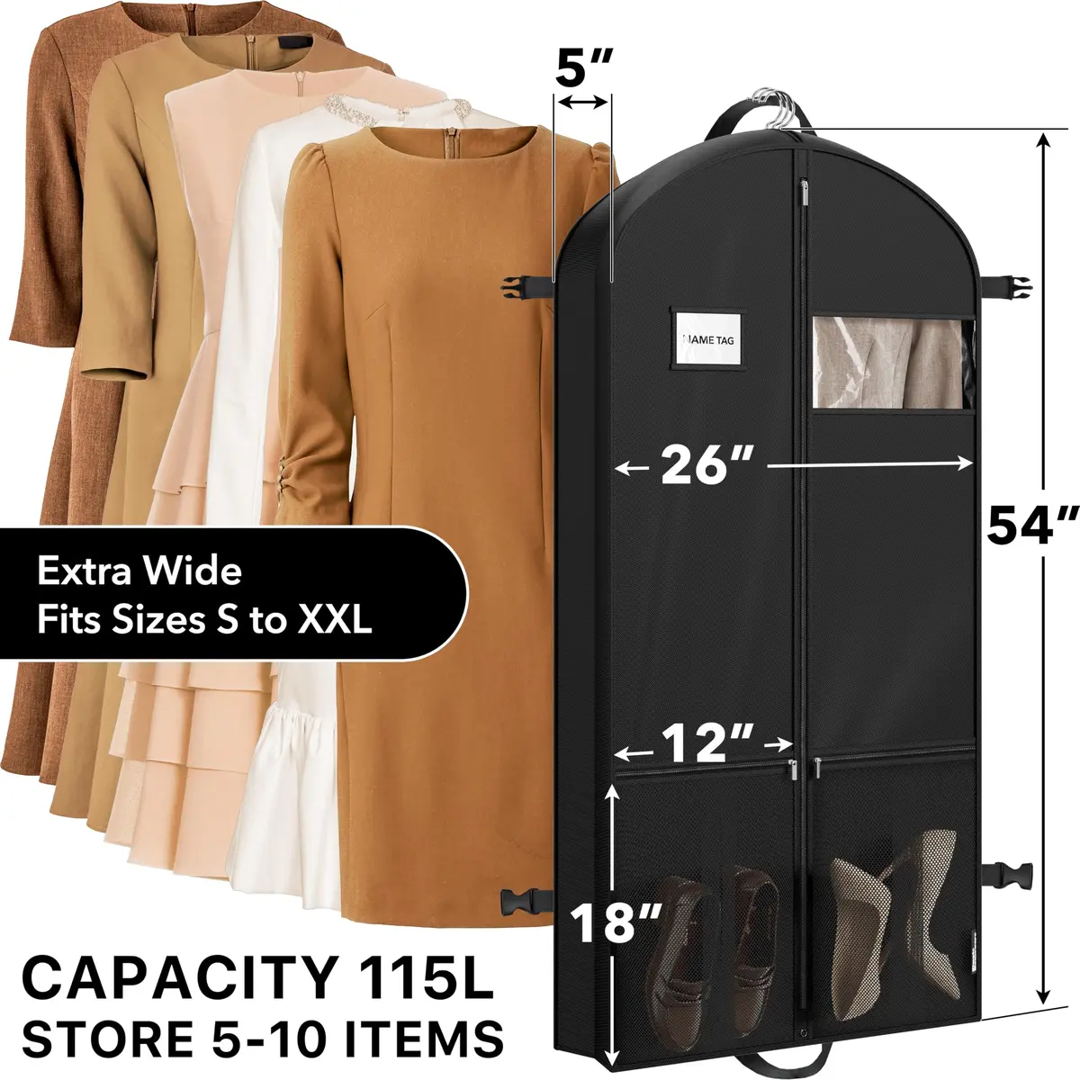 Simple Houseware 54" Travel Garment Bag with Pockets | Heavy Duty 300D Polyester, Black - view 2