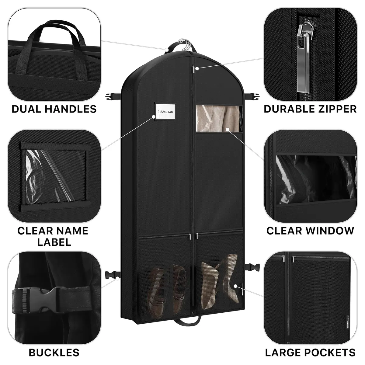 Simple Houseware 54" Travel Garment Bag with Pockets | Heavy Duty 300D Polyester, Black - view 4