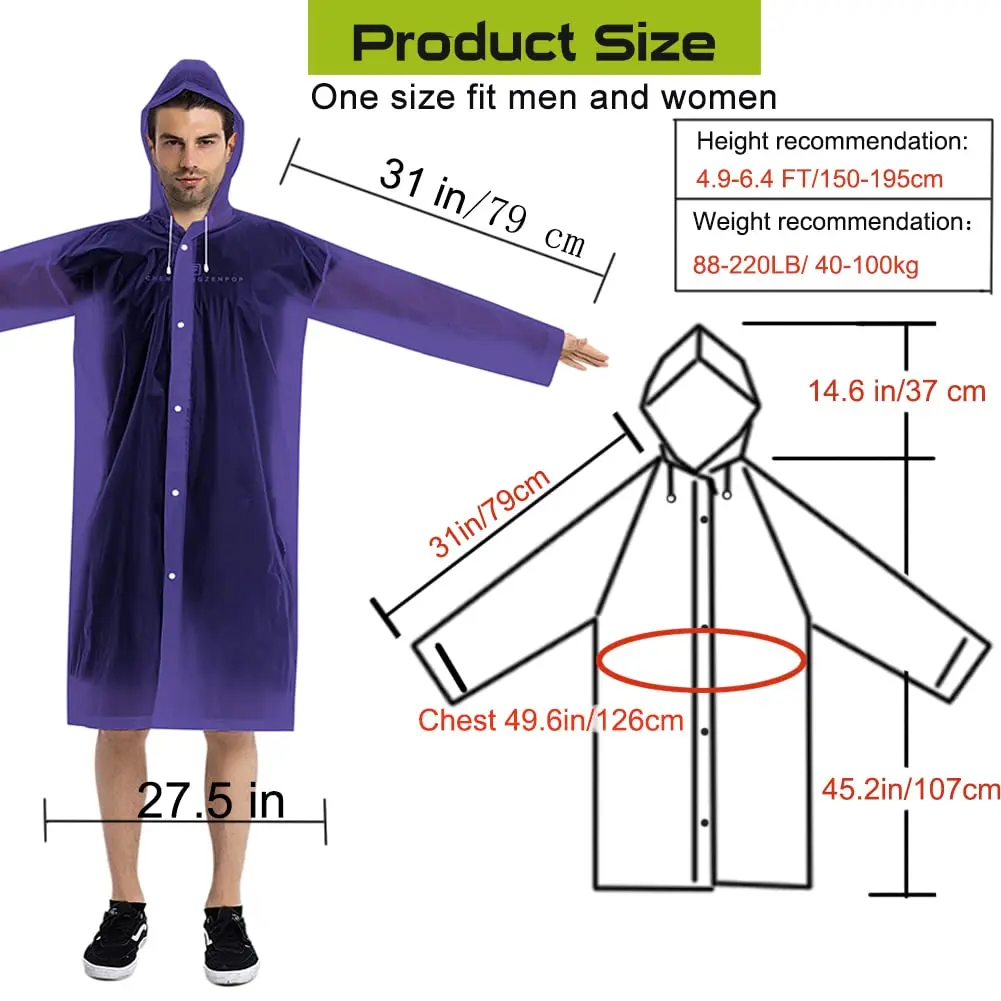COOY Rain Coats (2 Pack) - Reusable EVA Rain Ponchos for Adults, Waterproof & Foldable, One Size - view 2