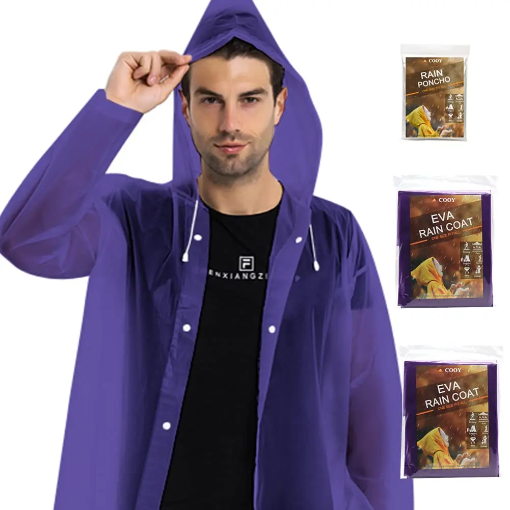 COOY Rain Coats (2 Pack) - Reusable EVA Rain Ponchos for Adults, Waterproof & Foldable, One Size - view 4